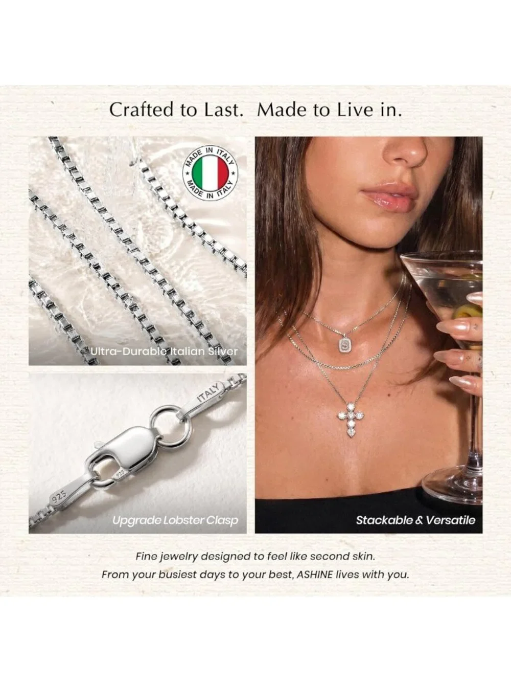Sterling Silver Box Chain Necklace for Women - Elegant Pendant Ready Jewelry
